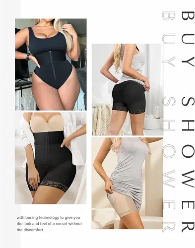 Vista 5 de SHAPELLX Shorts Moldeadores de Cuerpo de Cintura Alta Shapewear para Mujeres Control de Abdomen Adelgazamiento de Muslos Shorts Deslizantes