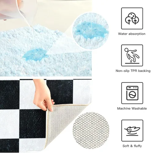 Vista 5 de Tapete de baño a cuadros de tablero de ajedrez, suave, absorbente, lavable, tapete de baño para piso de baño, tapete de baño antideslizante