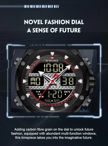 Vista 9 de NAVIFORCE Reloj analógico digital militar de cuarzo para hombre movimiento de cuarzo japonés resistente al agua 3ATM reloj deportivo de cuero