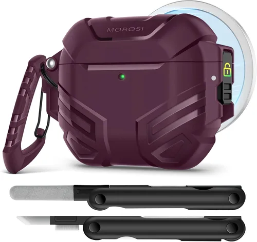 Vista 15 de MOBOSI Funda para AirPods Pro 2 con cerradura, compatible con funda Airpod Pro de 2ª/1ª generación, funda protectora de grado militar con kit