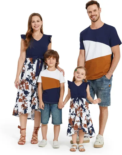 Vista 13 de PATPAT Conjuntos de verano a juego para la familia, vestidos y camisetas para mamá y yo, conjuntos de camisetas casuales para vacaciones