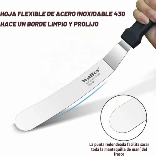 Vista 4 de Walfos Espátulas de glaseado, espátula de acero inoxidable para tartas con mango resistente y duradero, juego de 2 espátulas para decoración