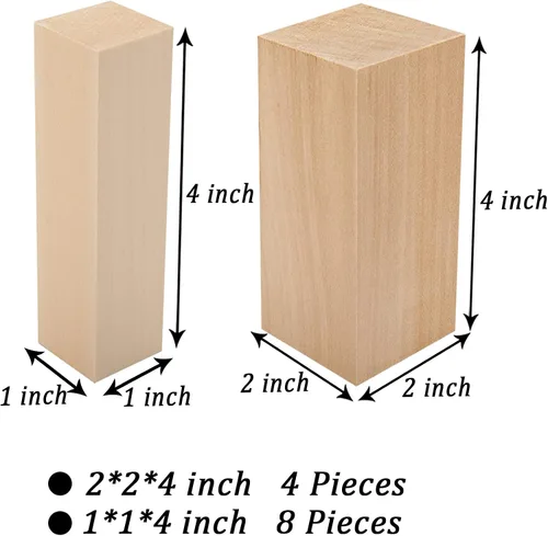 Vista 2 de Kit de bloques de tallado de tilo sin terminar, paquete de 12 bloques rectangulares de madera para tallar, manualidades y tallado para adultos 12