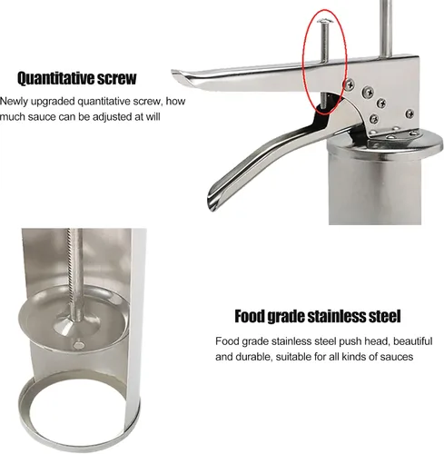 Vista 3 de Pistola de salsa de hamburguesa de acero inoxidable, dispensador de crema agria, dispensador de aderezo para ensaladas con botellas dispensadoras