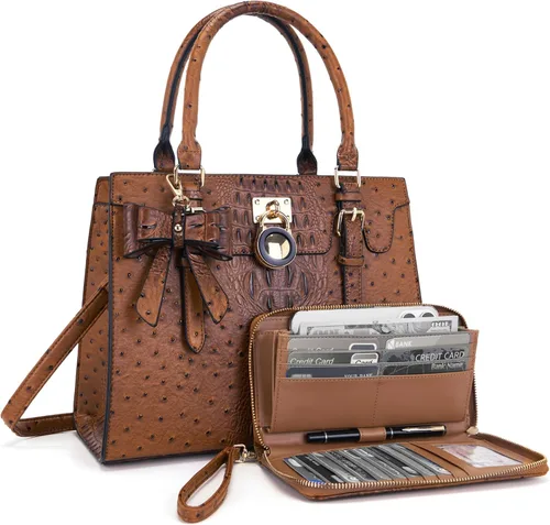Vista 19 de Qiyuer - Bolsos y carteras para mujer, juego de damas con asa superior, bolso de hombro, bolso de trabajo con cartera de embrague a juego, 2 piezas