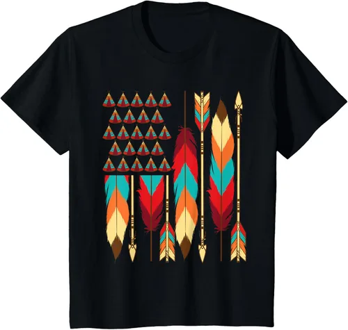Vista 44 de Native American Bandera - Camiseta de veteranos indígenas del Mes del Orgullo, Negro, S
