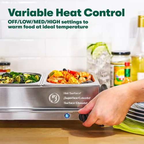 Vista 7 de BELLA Servidor de buffet eléctrico triple de 4.5 cuartos de galón, bandeja de calentamiento de alimentos y olla de cocción lenta, estación