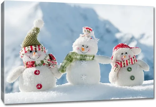 Vista 12 de gaosoul Lienzo de muñeco de nieve navideño para pared, lindo muñeco de nieve en pintura de paisaje nevado, póster navideño para sala de estar