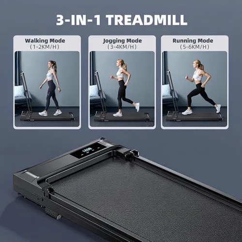 Vista 2 de Caminadora plegable para el hogar - Cintas de correr plegables con barra de mango portátil compactas plegables para interiores, almohadillas