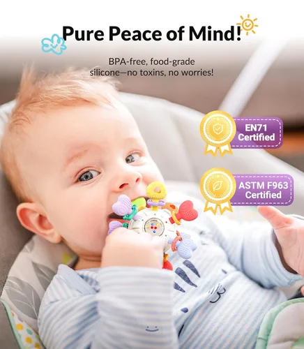Vista 3 de Infinno Montessori Silicone Teething Toys with Rattle, Babies 0-12 Months
