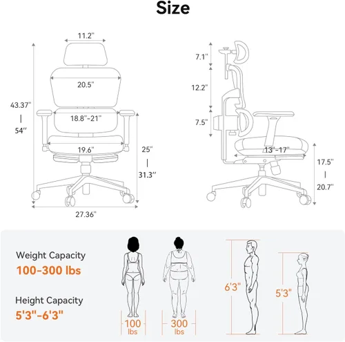 Vista 3 de Newtral Silla de oficina ergonómica, silla de escritorio de oficina en casa, silla de oficina grande y alta, soporte lumbar de seguimiento Negro