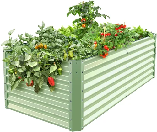 Vista 10 de Maceta de jardín elevada galvanizada para plantas al aire libre, camas de jardín elevadas extra altas de 17 pulgadas, cajas de jardín al aire libre
