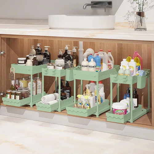 Vista 11 de Sevenblue Paquete de 4 organizadores para debajo del fregadero, organizadores de baño y almacenamiento, organizador de armario extraíble multiuso