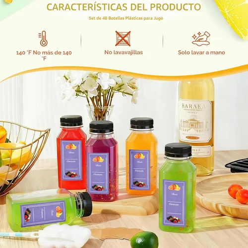 Vista 4 de mwellewm 48 botellas de jugo de 8 onzas con tapas, recipientes de plástico a prueba de fugas, botellas de jugo con tapas, reutilizables