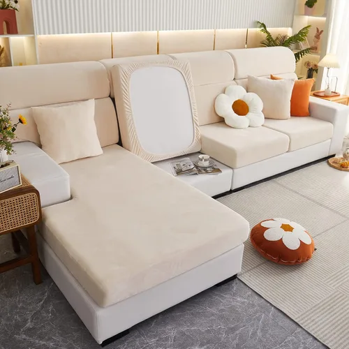Vista 8 de Fundas de cojín de terciopelo para sofá, funda de cojín de alta elasticidad universal para sofá de 4/3/2/1 plazas, protector de muebles Beige