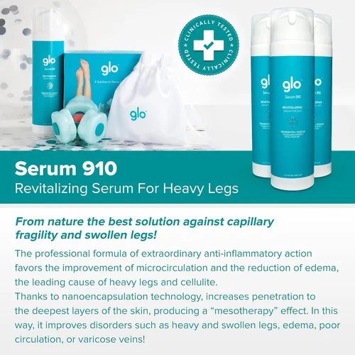 Vista 6 de Glo - Serum 910, Sérum Piernas, Loción Hidratante con Manteca de Karité, Loción Revitalizante para Piernas Cansadas, Loción Corporal Reafirmante