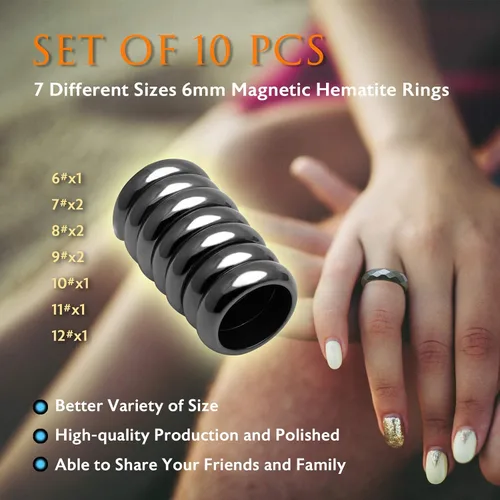Vista 54 de Morchic - Anillos unisex de piedras de hematita, para equilibrar ansiedad, chakra raíz, (paquete de tamaños mixtos)