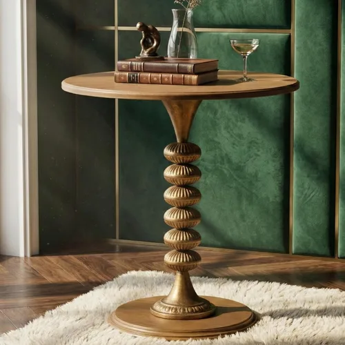 Vista 10 de Framhose - Mesa auxiliar redonda, mesa auxiliar pequeña con parte superior de madera y base negra, mesa de pedestal para sala de estar, esquinas