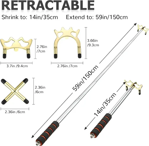 Vista 3 de Skylety Retractable Billiards Cue Snooker Pool Bridge Stick with 3 Pieces Removable Bridge Head, Snooker Set Billiards Pool Cue Accessory for Pool