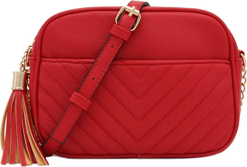 Vista 11 de Bolsa cruzada para cámara con acolchado en zigzag de FashionPuzzle con correa de cadena y borla Negro