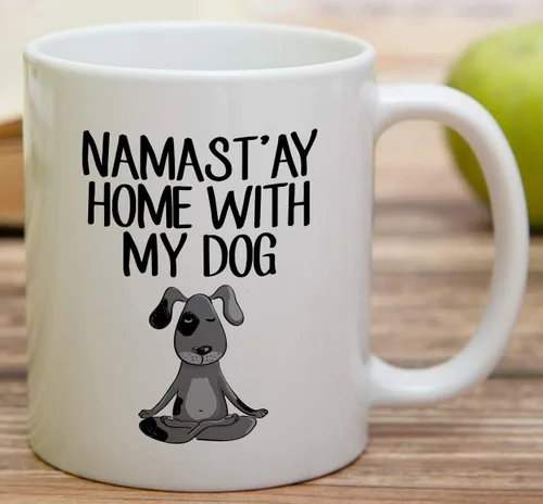 Vista 3 de Retreez Taza divertida – Namaste Namastay Home with My Dog Dogs Lover Meditación Yoga 11 Oz Tazas de café de cerámica – Divertido, sarcasmo
