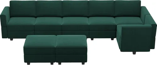 Vista 5 de Belffin Sofá modular de gran tamaño en forma de L con diván reversible convertible en forma de L, sofá seccional verde