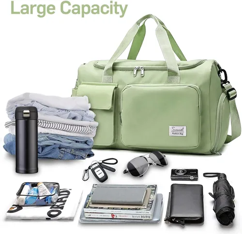 Vista 4 de Suruid Bolsa de gimnasio deportiva con compartimento para zapatos, bolsa de viaje con bolsillo separado seco y húmedo para hombres y mujeres, bolsa