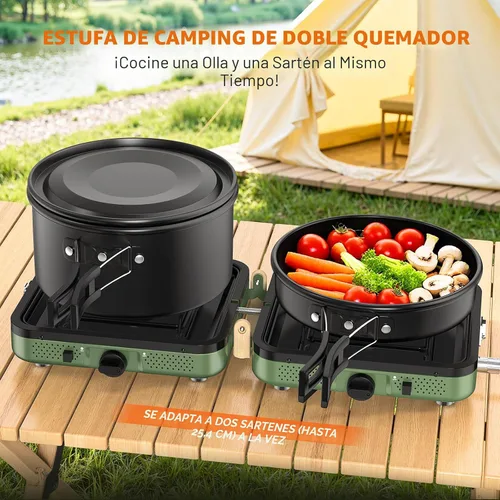Vista 2 de Estufa de campamento plegable de propano de 2 quemadores con bolsa de transporte, estufas de campamento de propano portátiles con quemadores