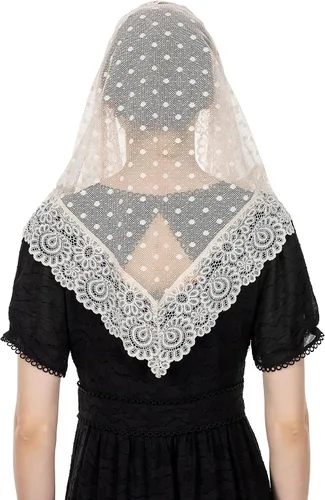 Vista 5 de Wgior velos de capilla de encaje de inspiración vintage triangular, bufanda de cubierta católica, velos de mantilla para iglesia