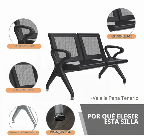 Vista 4 de Kinfant Banco de sala de espera de 2 asientos, sillas de sala de recepción con brazos, sillas de recepción de aeropuerto, sillas de vestíbulo