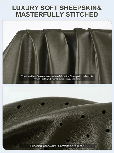 Vista 7 de GSG Guantes de cuero genuino para hombre de piel de oveja negros para conducir en bicicleta con pantalla táctil, guantes de motocicleta sin forro