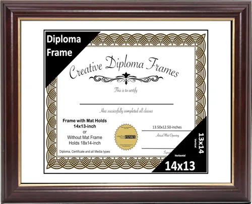 Vista 55 de Creative Picture Frames Marco para Diploma de Caoba con Borde Dorado de 12x16 pulgadas con Vidrio y Paspartú Negro y Colgadores de Pared Instalados