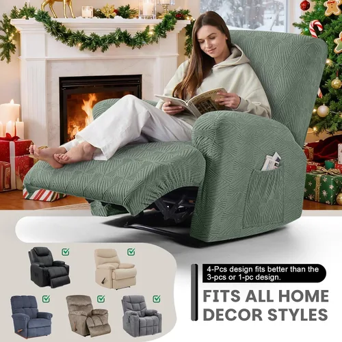 Vista 5 de VANSOFY Fundas para sillas reclinables, 4 piezas, elásticas, de tela jacquard, suave funda para silla reclinable, protector de muebles con parte