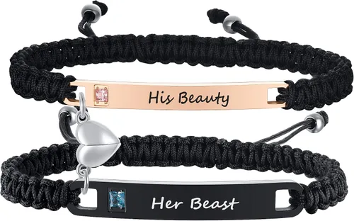 Vista 9 de MEALGUET Pulsera personalizada para pareja, juego de pulseras personalizadas para parejas, pulsera de atracción mutua, nombre personalizado, pulsera