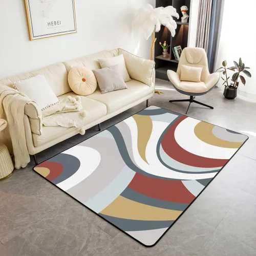 Vista 33 de Alfombra de área en espiral colorida de 3 x 5 pies, abstracta y moderna geométrica, decoración de remolinos, antideslizante, para hombres, mujeres