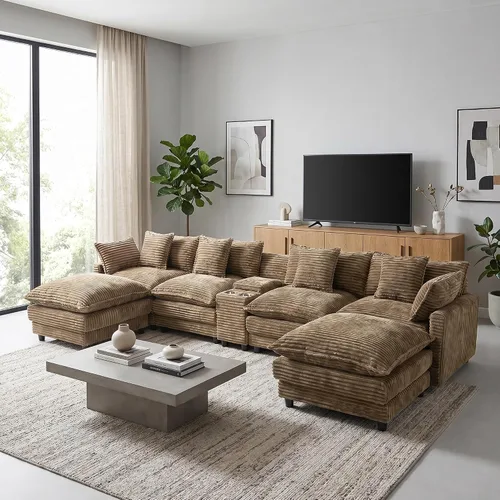 Vista 15 de ONEMMLION Cloud Couch - Sofá modular seccional en forma de U de 114 pulgadas, cómodos sofás seccionales para sala de estar, sofá moderno de felpilla