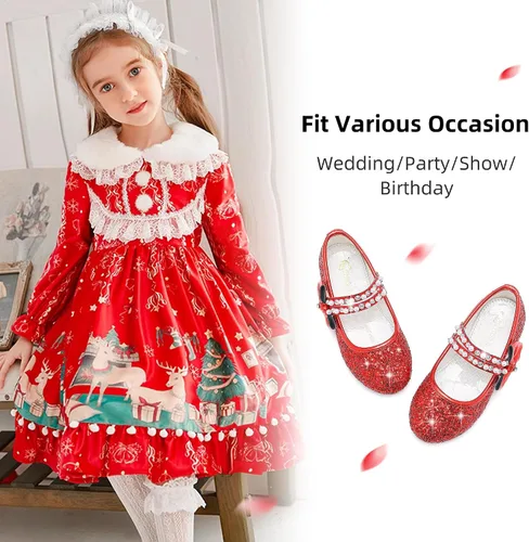 Vista 7 de Zapatos de vestir para niñas pequeñas, zapatos de flores, zapatos de princesa, boda, fiesta, zapatos planos para niñas pequeñas y grandes