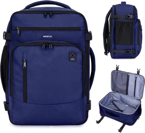 Vista 18 de ECOHUB Mochila de Viaje Mochila de Equipaje de Mano Carry on Backpack Water Resistant Fit 15.6" Laptop AirTag Pocket, Lightweight Casual Daypack