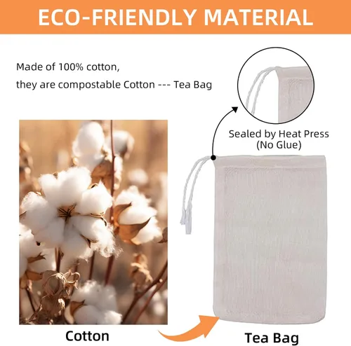 Vista 2 de TamBee Bolsa de té de malla con cordón de 3 x 4 pulgadas, bolsa de filtro de té reutilizable