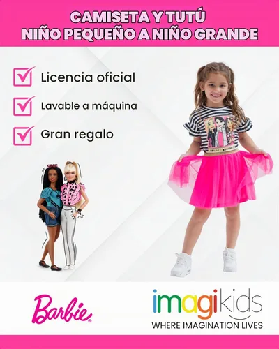 Vista 2 de Barbie Camiseta para niñas pequeñas y tutú de malla negro/rosa 4T