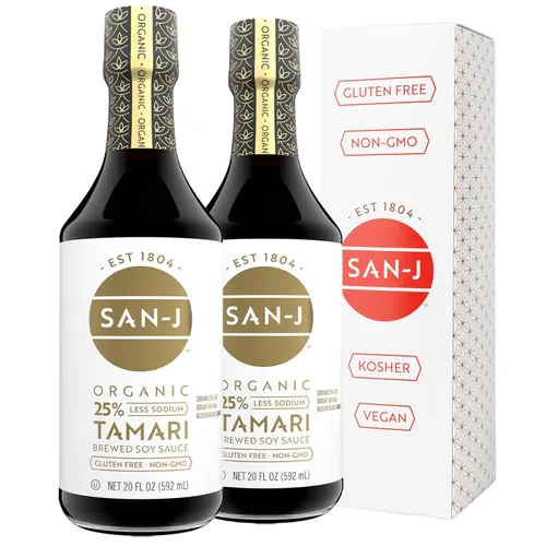 Vista 8 de SAN-J Tamari reducido en sodio (sin gluten, orgánico), 10 fl oz (paquete individual) Sal reducida, Umami rico, sin trigo, Kosher, certificado
