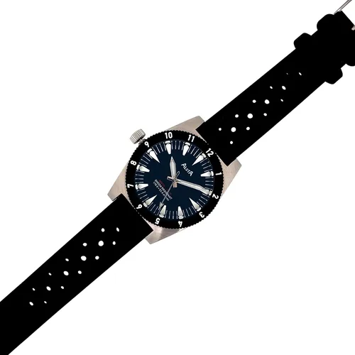 Vista 2 de Alsta Motoscaphe 120 - Reloj de motocicleta superautomático para mano izquierda con correa de cuero italiano negro Alsta Motoscaphe - Piel italiana