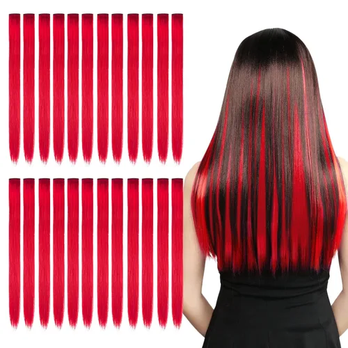 Vista 9 de Kyerivs 48 extensiones de cabello con clip de colores, regalo para niñas, extensiones de cabello arcoíris de 20 pulgadas para niñas, accesorios