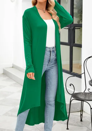 Vista 3 de Cárdigan de manga larga casual para mujer, largo y abierto por delante, ligero, con dobladillo asimétrico, drapeado (tallas S3XL)