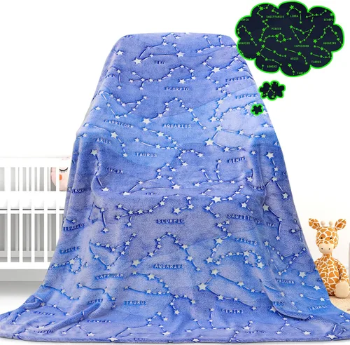 Vista 10 de Gdindff Bonita manta infantil que brilla en la oscuridad con diseño de dinosaurio para niños, de franela que brilla en la cama, sofá, sofá, manta