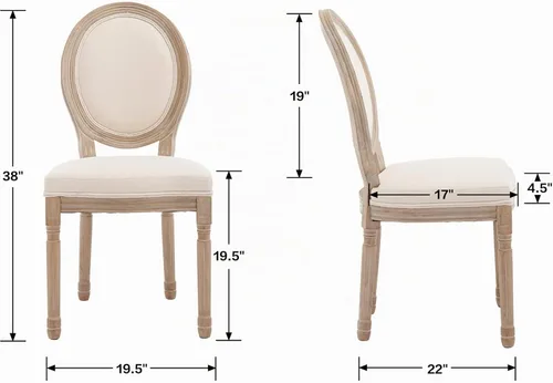 Vista 2 de Kmax Sillas de comedor estilo granja, patas de madera marrón, elegantes sillas de cocina copetudas, sillas de dormitorio francesas desgastadas