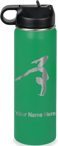 Vista 36 de LaserGram Botella de agua personalizada, soporte de mano de gimnasta, acero inoxidable de doble pared aislada al vacío con popote superior, regalo
