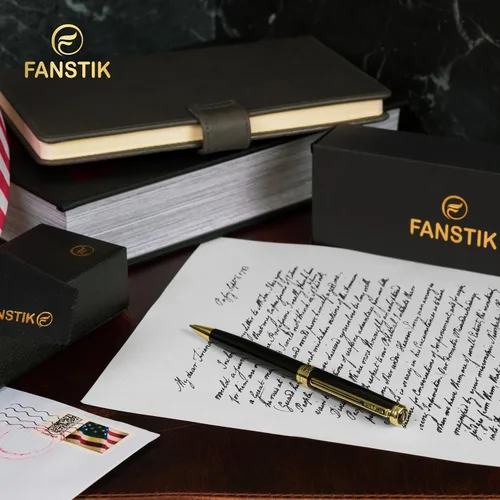Vista 2 de FANSTIK Bolígrafo de lujo negro y dorado, juego de regalo elegante para mujeres, chapado en oro real de 24 quilates, juego de regalo profesional