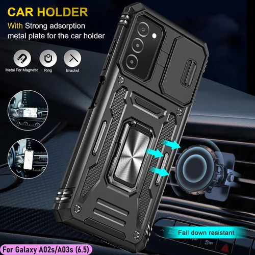 Vista 8 de Funda resistente para Samsung Galaxy A03s/A02S, protección híbrida de goma de doble capa de grado militar con protector de cámara deslizante