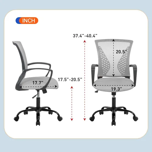 Vista 2 de Silla de oficina ergonómica moderna, silla de escritorio de respaldo medio con soporte lumbar, altura ajustable, reposabrazos enrollable, giratoria
